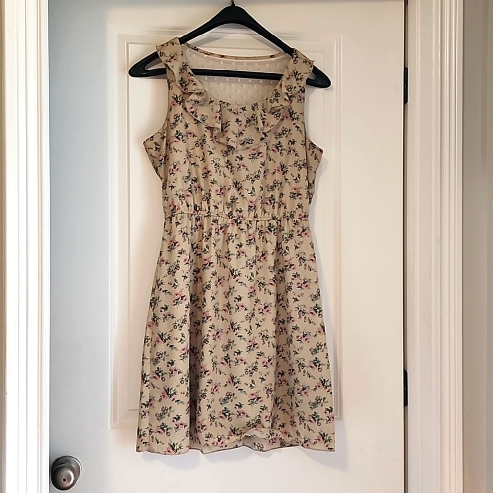 Maurices Beige Floral/Lace Panel Dress